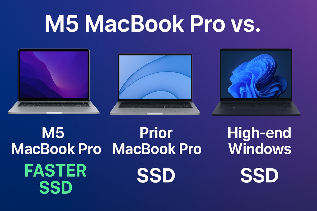 M5 MacBook Pro vs prior MacBook Pro vs high-end Windows laptops — is the M5’s storage actually faster?