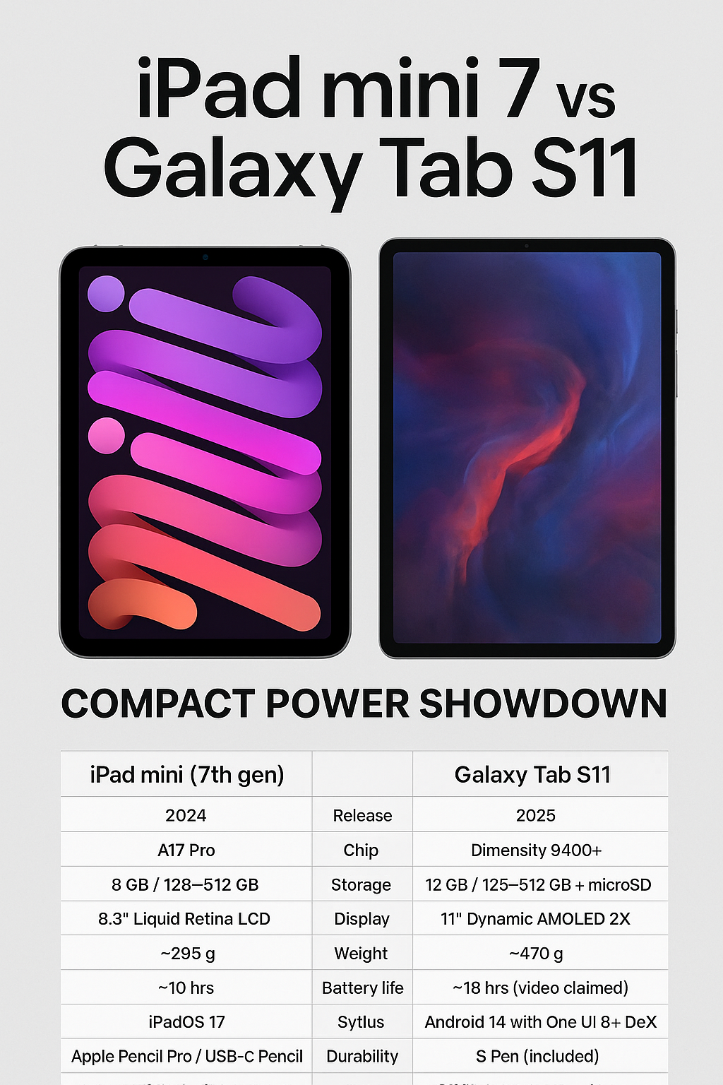 iPad mini 7 vs Galaxy Tab S11: Compact Power Showdown